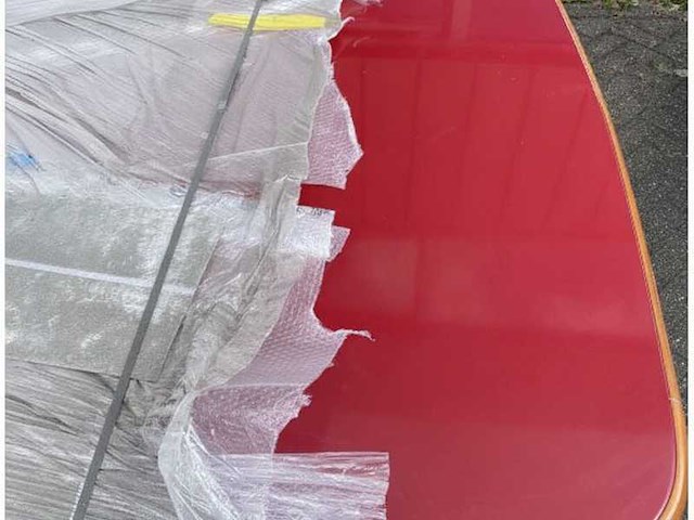 Large maritime red table 325cm with robust black frame and wooden legs for ships - afbeelding 5 van  6