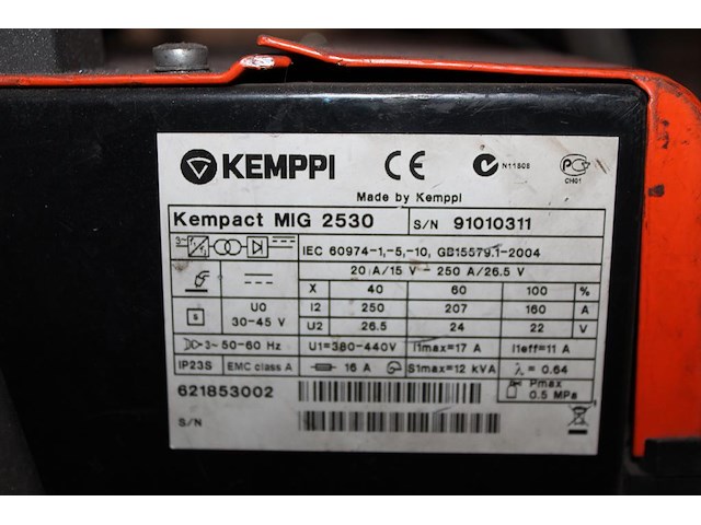 Lasapparaat kemppi kempact mig2530 op kar. bouwjaar 2004. let op: exclusief lasfles. - afbeelding 3 van  3