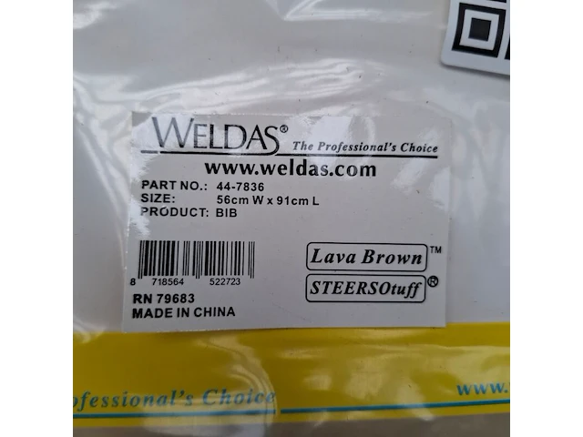 Lasschort, 56cm wx91cm l weldas, bib 44-7836 - afbeelding 2 van  2