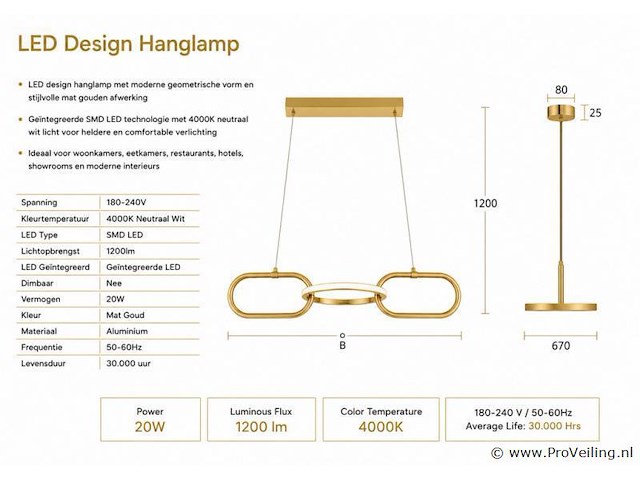 Led design hanglamp 20w – 4000k neutraal wit - rose gold – ip20 – empire-20 - afbeelding 4 van  5