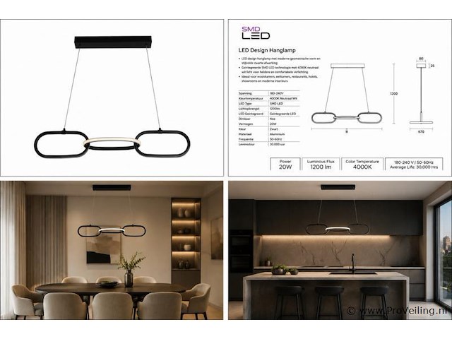 Led design hanglamp 20w – 4000k neutraal wit - zwart – ip20 – empire-20 - afbeelding 5 van  5