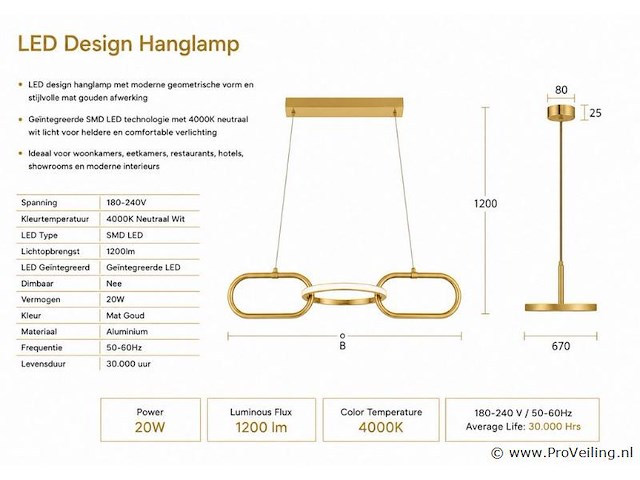 Led design hanglamp 20w – 4000k neutraal wit - zwart – ip20 – empire-20 - afbeelding 4 van  5