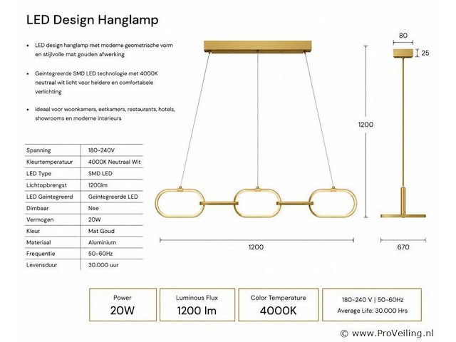 Led design hanglamp 36w – 4000k neutraal wit - rose gold – ip20 – empire-36 - afbeelding 4 van  5