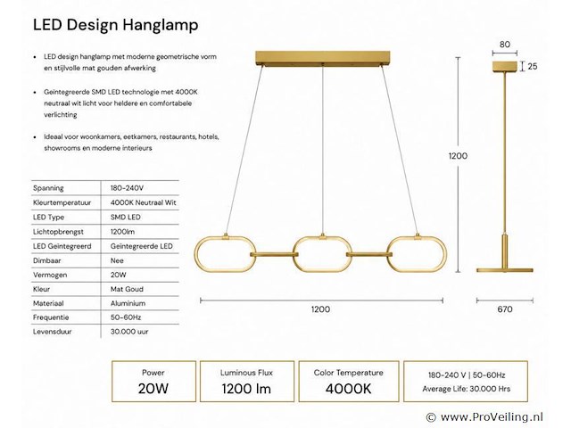 Led design hanglamp 36w – 4000k neutraal wit - rose gold – ip20 – empire-36 - afbeelding 4 van  5