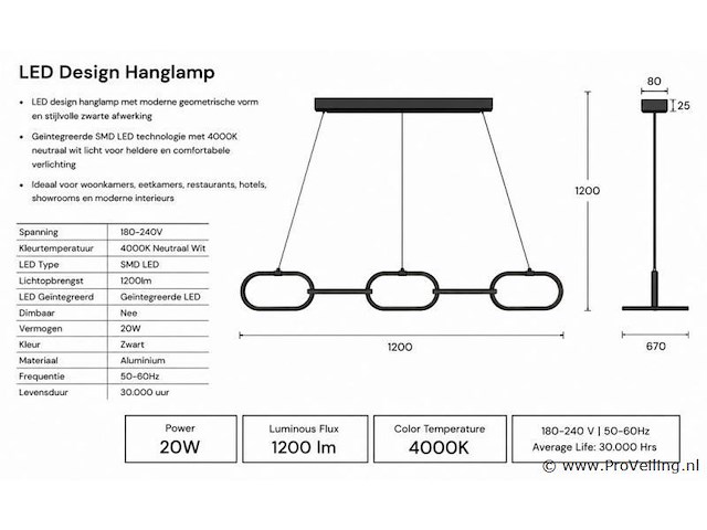 Led design hanglamp 36w – 4000k neutraal wit - zwart – ip20 – empire-36 - afbeelding 4 van  5