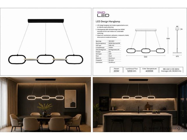 Led design hanglamp 36w – 4000k neutraal wit - zwart – ip20 – empire-36 - afbeelding 5 van  5