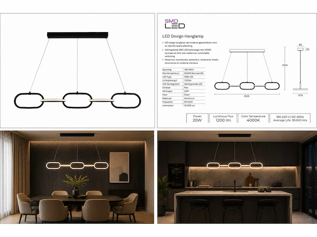Led design hanglamp 36w – 4000k neutraal wit - zwart – ip20 – empire-36 - afbeelding 5 van  5