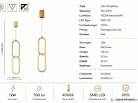 Led hanglamp 12w – 4000k neutraal wit - goud – ip20 – santana - afbeelding 4 van  5