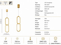 Led hanglamp 12w – 4000k neutraal wit - goud – ip20 – santana - afbeelding 4 van  5
