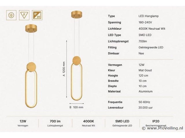 Led hanglamp 12w – 4000k neutraal wit - rose gold – ip20 – always - afbeelding 4 van  5