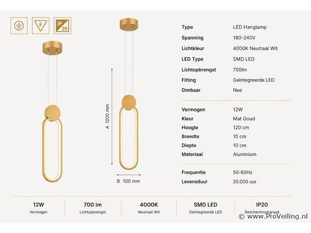 Led hanglamp 12w – 4000k neutraal wit - rose gold – ip20 – always - afbeelding 4 van  5