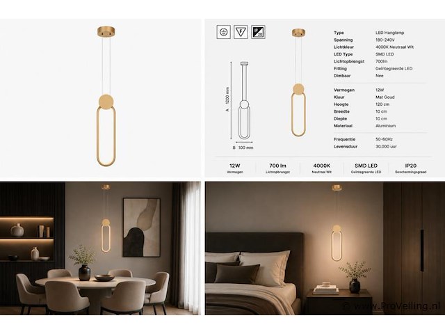 Led hanglamp 12w – 4000k neutraal wit - rose gold – ip20 – always - afbeelding 5 van  5