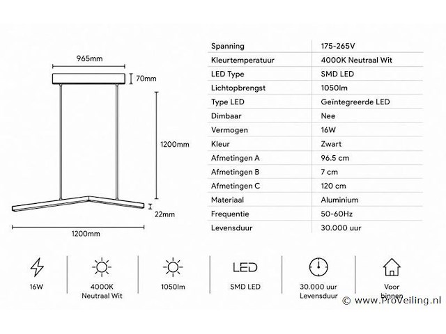 Led hanglamp 16w – 4000k neutraal wit - zwart – ip20 – edmond-16 - afbeelding 4 van  5