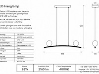 Led hanglamp 28w – 4000k neutraal wit - zwart – ip20 – invicta-28 - afbeelding 4 van  5