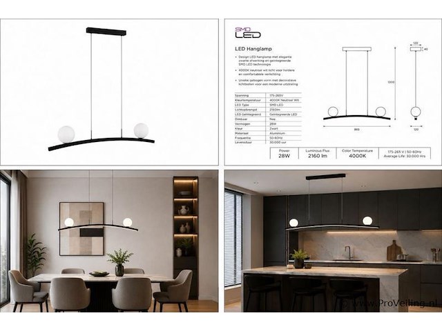 Led hanglamp 28w – 4000k neutraal wit - zwart – ip20 – invicta-28 - afbeelding 5 van  5