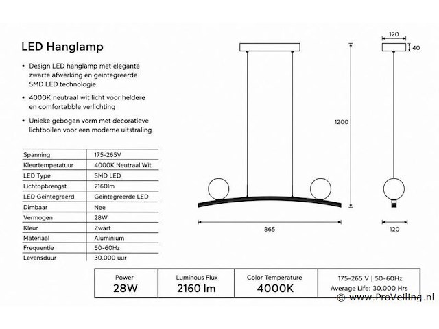 Led hanglamp 28w – 4000k neutraal wit - zwart – ip20 – invicta-28 - afbeelding 4 van  5