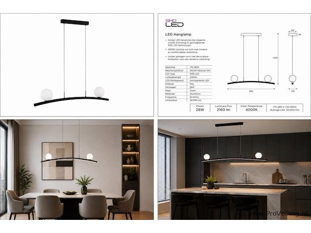 Led hanglamp 28w – 4000k neutraal wit - zwart – ip20 – invicta-28 - afbeelding 5 van  5