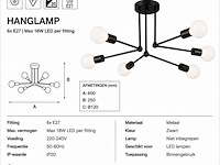 Led hanglamp max 18w – 6x e27 – zwart – 600x250mm – ip20 – lorenzo-6 - afbeelding 4 van  5