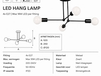 Led hanglamp max 18w – e27 – zwart – 520x250mm – ip20 – lorenzo-4 - afbeelding 4 van  5
