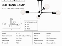 Led hanglamp max 18w – e27 – zwart – 520x250mm – ip20 – lorenzo-4 - afbeelding 4 van  5