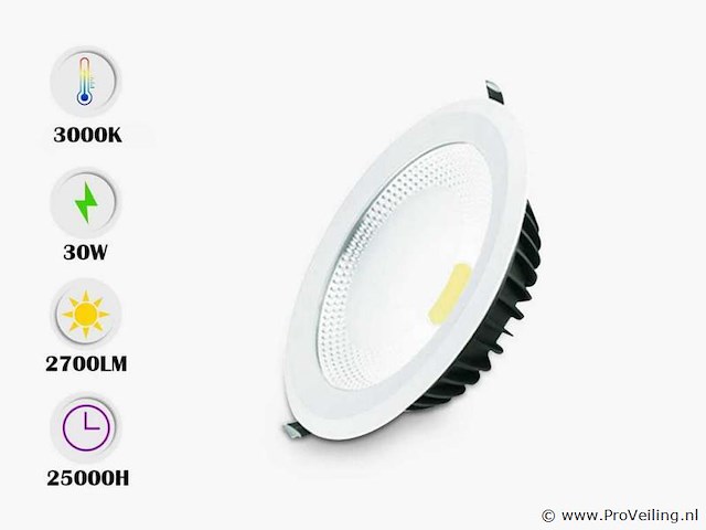 Led inbouwspot – 30w – 3000k warm wit – cob – ip20 (x10) - afbeelding 1 van  4
