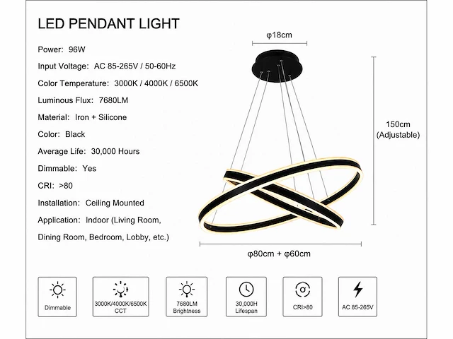 Led kroonluchter – 3 kleuren – dimbaar – p7065/2 - afbeelding 3 van  4