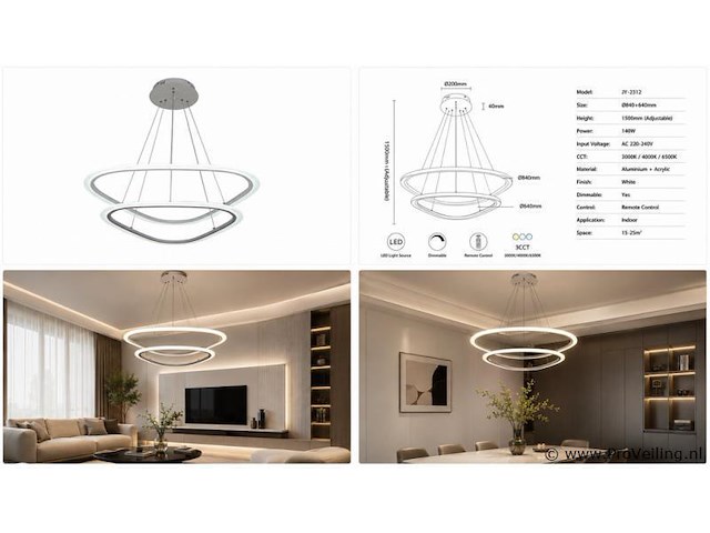 Led kroonluchter – 3 kleuren – dimbaar – p7068/2b - afbeelding 4 van  4
