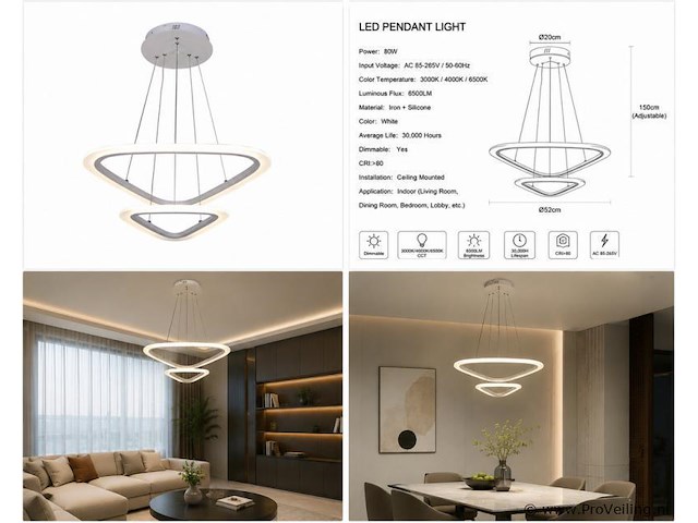 Led kroonluchter – 3 kleuren – dimbaar – p7068/2s - afbeelding 4 van  4