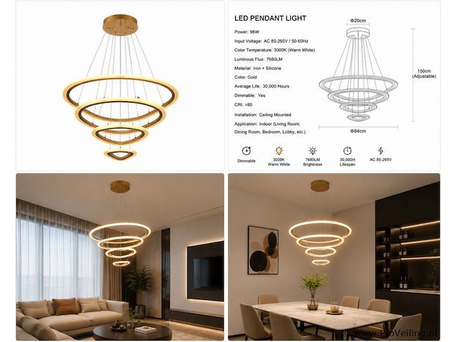 Led kroonluchter – 3 kleuren – dimbaar – p7068/4 - afbeelding 3 van  3