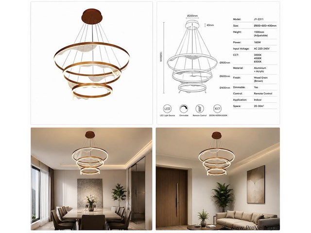 Led kroonluchter – 3 kleuren – dimbaar – p7081/3 - afbeelding 4 van  4