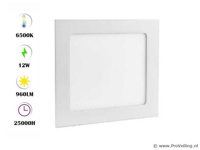 Led-paneel – inbouw vierkant – 12w – 6500k – koud wit (x40) - afbeelding 1 van  4