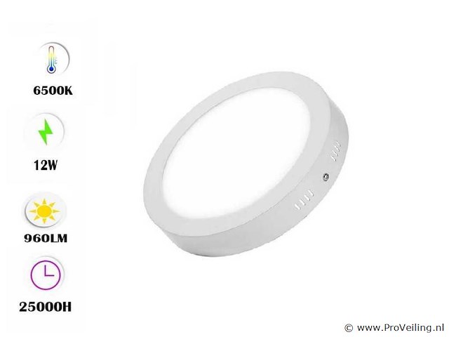 Led-paneel – ronde opbouwmontage – 12w – 6500k – koud wit (x10) - afbeelding 1 van  4