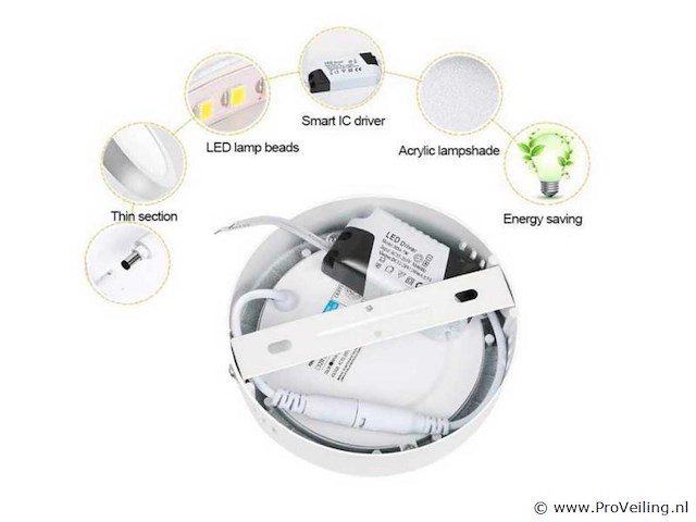 Led-paneel – ronde opbouwmontage – 12w – 6500k – koud wit (x10) - afbeelding 2 van  4