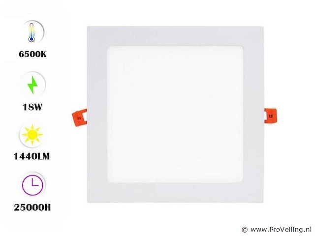 Led-paneel – vierkant inbouw – 18w – 6500k – koud wit (x15) - afbeelding 1 van  4