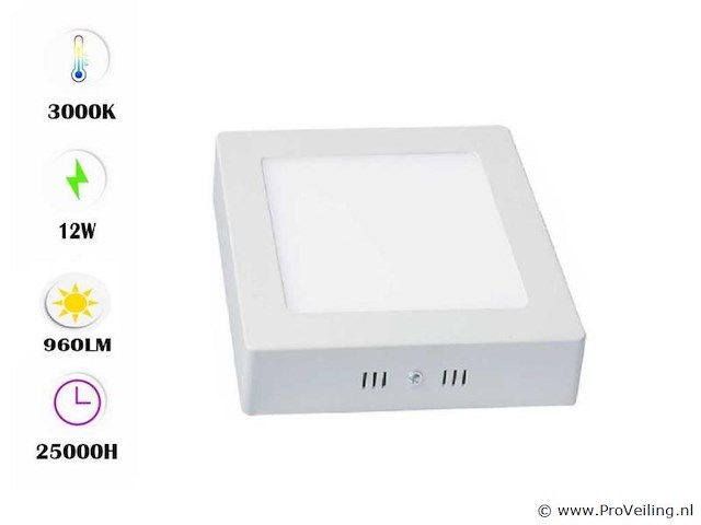Led-paneel – vierkante opbouwmontage – 12w – 3000k – warm wit (x10) - afbeelding 1 van  4