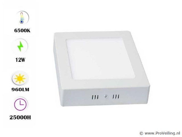 Led-paneel – vierkante opbouwmontage – 12w – 6500k – koud wit (x10) - afbeelding 1 van  4