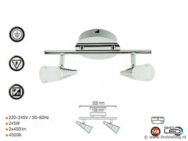 Led plafondlamp – 2 spots – di03 – 2 x 5w – zilver (x8) - afbeelding 3 van  4