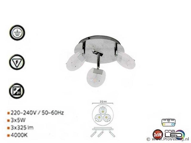 Led plafondlamp – 3 spots – hl7160l – max. 3 x 5w – zilver (x6) - afbeelding 3 van  4