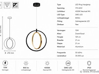 Led ring hanglamp 15w – 4000k neutraal wit - zwart/goud – ip20 – daxton-15 - afbeelding 4 van  5
