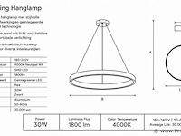 Led ring hanglamp 30w – 4000k neutraal wit - zwart – ip20 – essence-30 - afbeelding 4 van  5