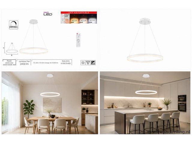 Led ring hanglamp 35w – 3cct dimbaar - wit – ip20 – harvey-35 3cct - afbeelding 5 van  5