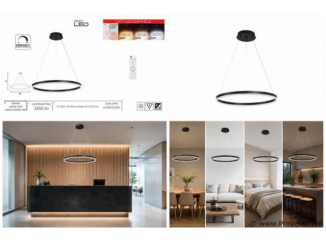 Led ring hanglamp 35w – 3cct dimbaar - zwart – ip20 – harvey-35 3cct - afbeelding 5 van  5