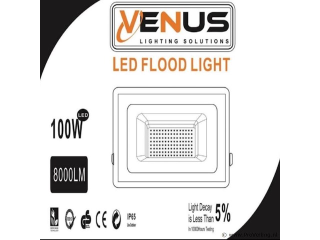 Led schijnwerper 100w – 6500k koud wit – ip65 wathedicht (x12) - afbeelding 3 van  4