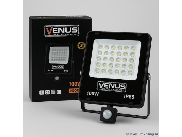 Led schijnwerper 100w – met sensor – 4000k naturaal wit – ip65 waterdicht (x10) - afbeelding 2 van  5