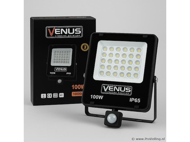 Led schijnwerper 100w – met sensor – 6500kkoud wit – ip65 waterdicht (x10) - afbeelding 2 van  5