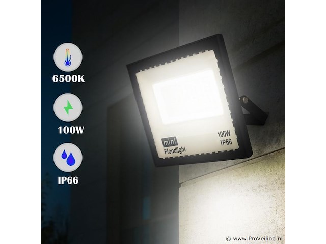 Led schijnwerper 100w mini – 6500k koud wit – ip65 waterdicht (x6) - afbeelding 1 van  5
