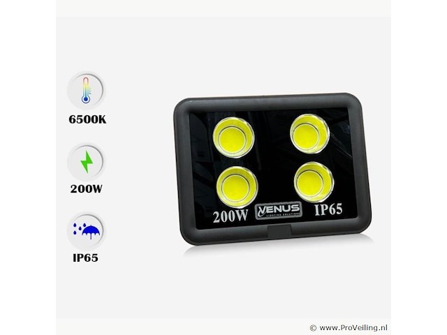Led schijnwerper 200w – 6500k koud wit – ip65 waterdicht (x4) - afbeelding 2 van  5