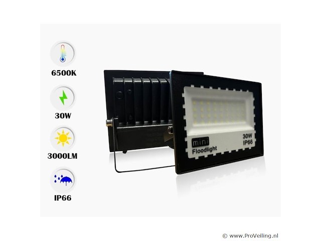 Led schijnwerper 30w mini – 6500k koud wit – ip65 waterdicht (x12) - afbeelding 3 van  4