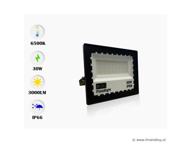 Led schijnwerper 30w mini – 6500k koud wit – ip65 waterdicht (x6) - afbeelding 4 van  4