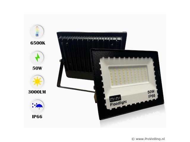 Led schijnwerper 50w mini – 6500k koud wit – ip65 waterdicht (x12) - afbeelding 3 van  4